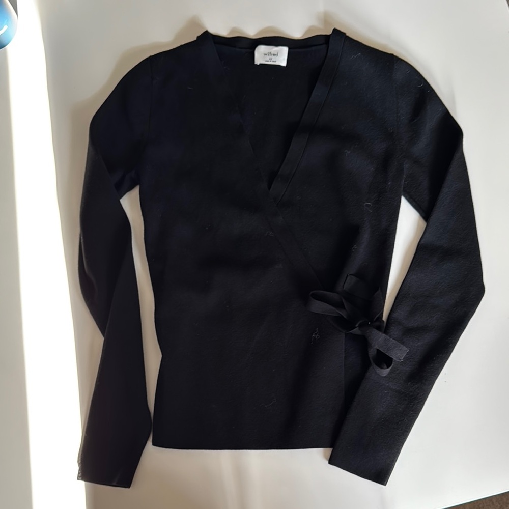 Black Wrap Sweater with Bow